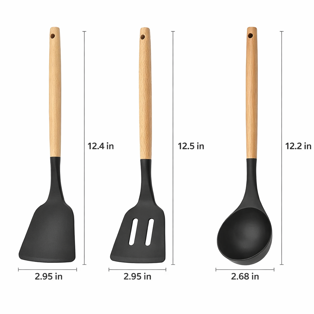 12-Piece Silicone Cooking Utensil Set with Wooden Handles – Non-Stick Safe