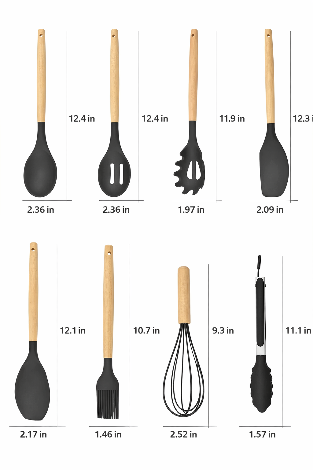 12-Piece Silicone Cooking Utensil Set with Wooden Handles – Non-Stick Safe