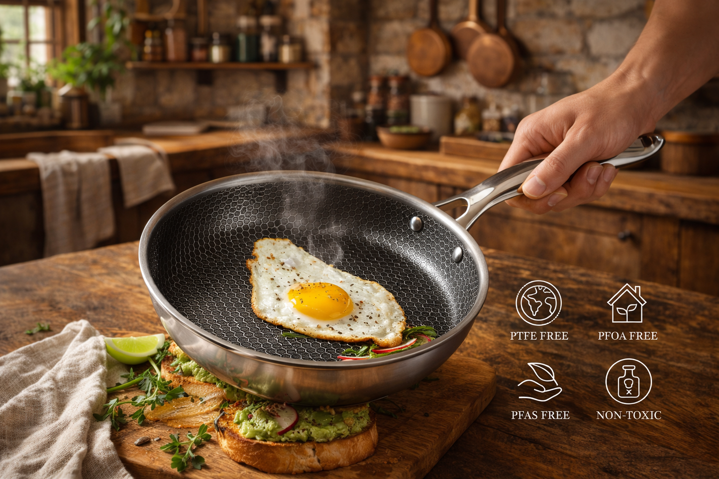 11” Hybrid Nonstick Frying Pan – Stainless Steel, PFOA-Free, Dishwasher Safe Skillet for All Cooktops