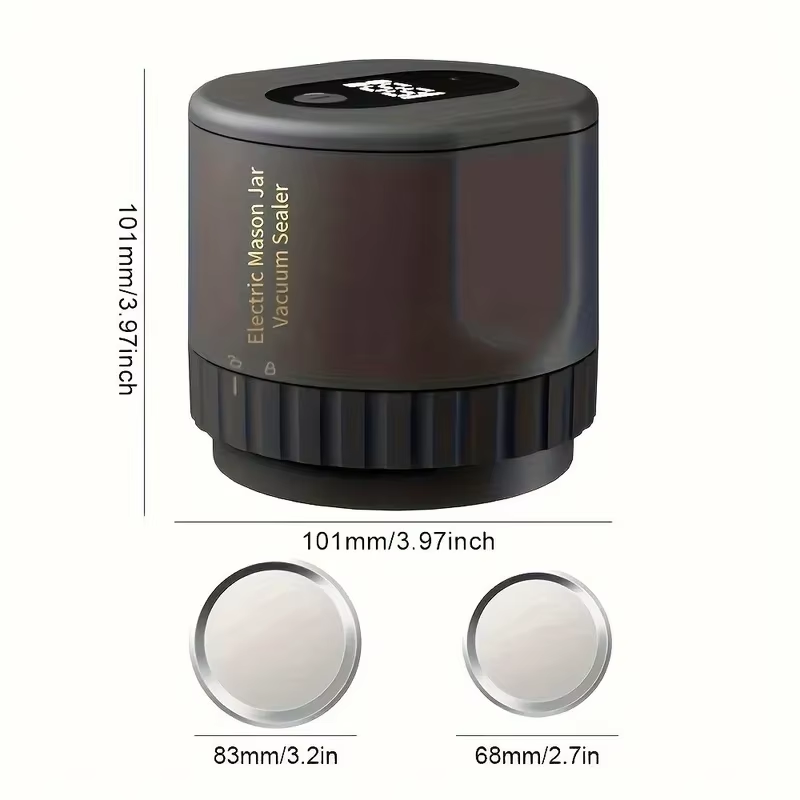 Electric Mason Jar Vacuum Sealer – Portable, Rechargeable, Type-C Powered, Quiet Operation, -60kPa Suction, Auto Stop, for Food Preservation